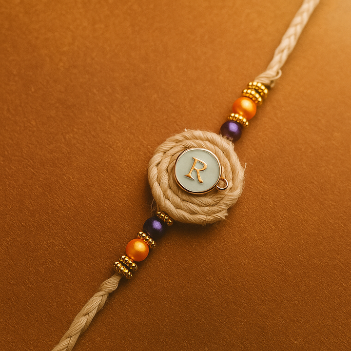 Personalized Beaded Monogram Rakhi – Eco-Friendly,  Alphabet Charm Thread