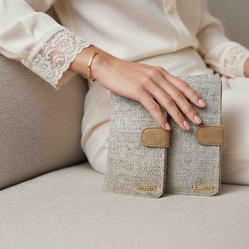 model holding eco friendly wallet