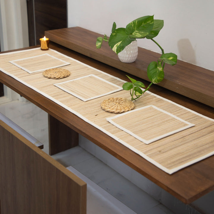 Banana fiber table runner and placemats set – eco-friendly handcrafted dining décor