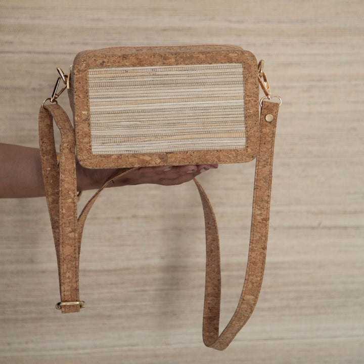 Structured banana fiber box sling bag – sustainable handcrafted crossbody