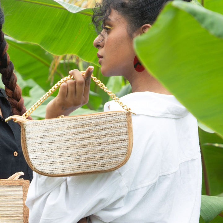 Minimalist sustainable clutch bag for evening events