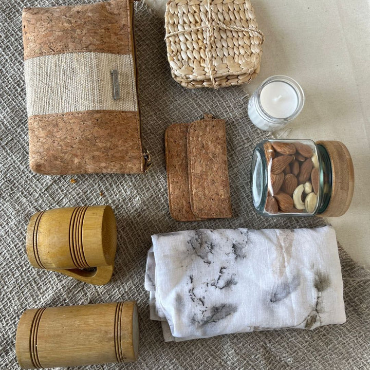 Eco Lux Gift Hamper – premium handmade gifts with sustainable banana fiber wallet, candle, and ethical packaging
