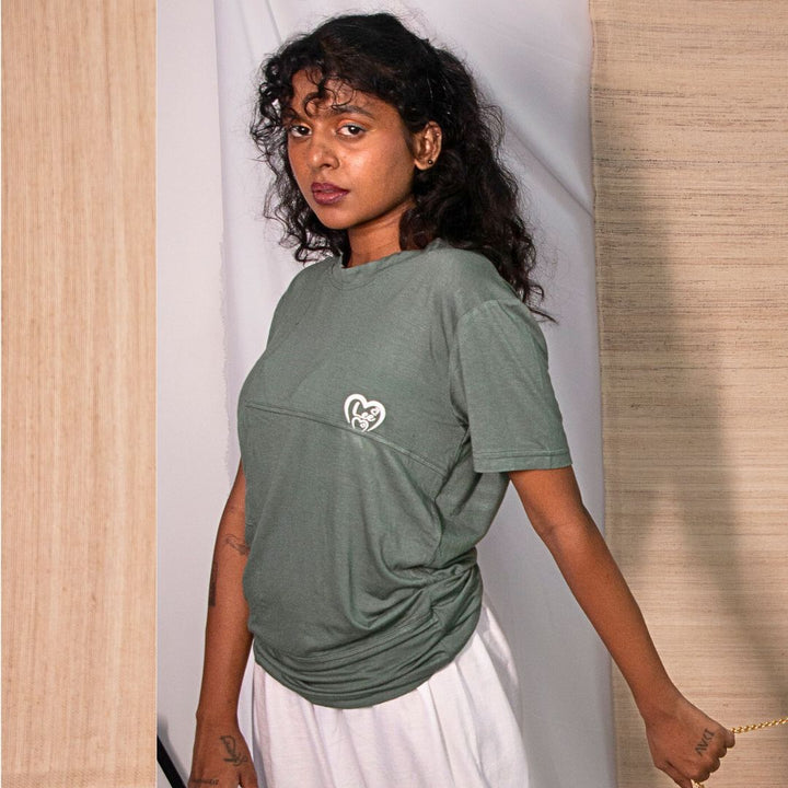 Eco-friendly unisex block T-shirt olive green