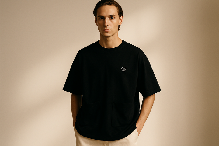 Sustainable oversized black unisex t-shirt for minimal, eco-conscious fashion lovers in India