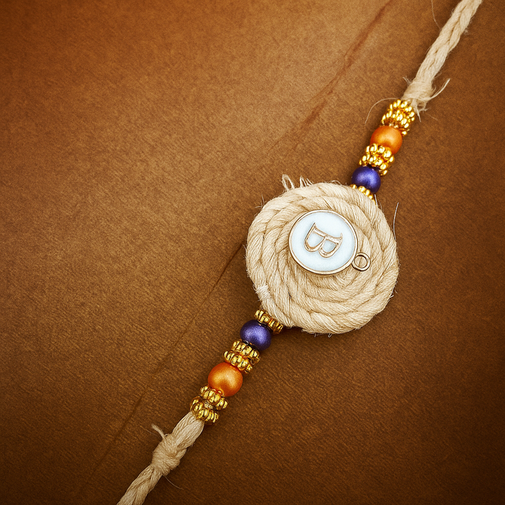 Personalized Beaded Monogram Rakhi – Eco-Friendly,  Alphabet Charm Thread