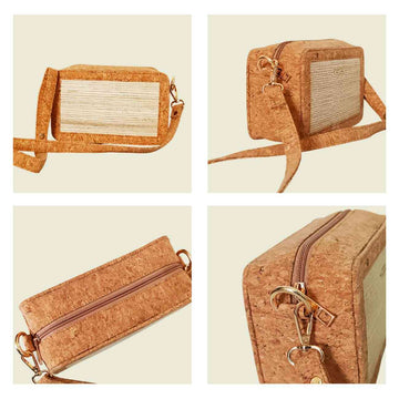Side view of Box Sling Bag showing natural fibre texture and handcrafted sustainable detailing.