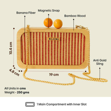 Aira Woodline eco friendly handmade clutch by MaLeeMa, crafted from sustainable natural fibres with minimalist brown texture.