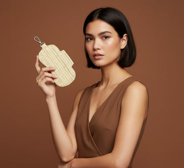 model is holding the spec case